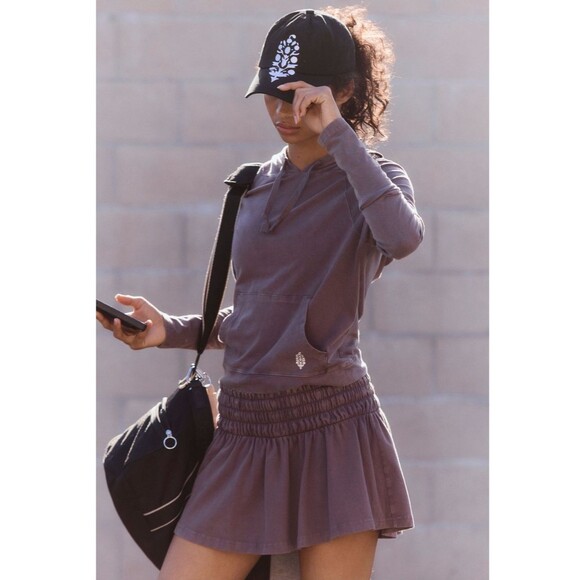 Free People Dresses & Skirts - Free People Movement Hot Shot Smocked Skirt Set Hoodie Top Cocoa Medium NEW NWT